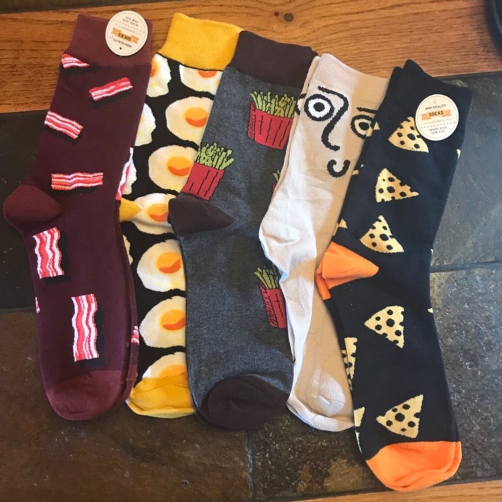 Fun Patterned Socks Set - Bacon, Eggs, Fries, Face, cheese